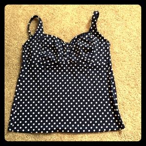 Polka dot navy tankini top Lands End sz 14!